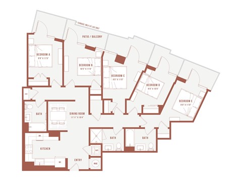 Floor plan for 5 beds, 3 baths, 279 sqft